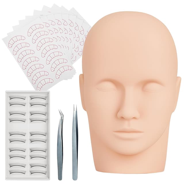 Detalle de TwoWin Wimpernverlängerungs Set mit Übungskopf (Starterset) – inkl. selbstklebender Wimpern und Pinzetten