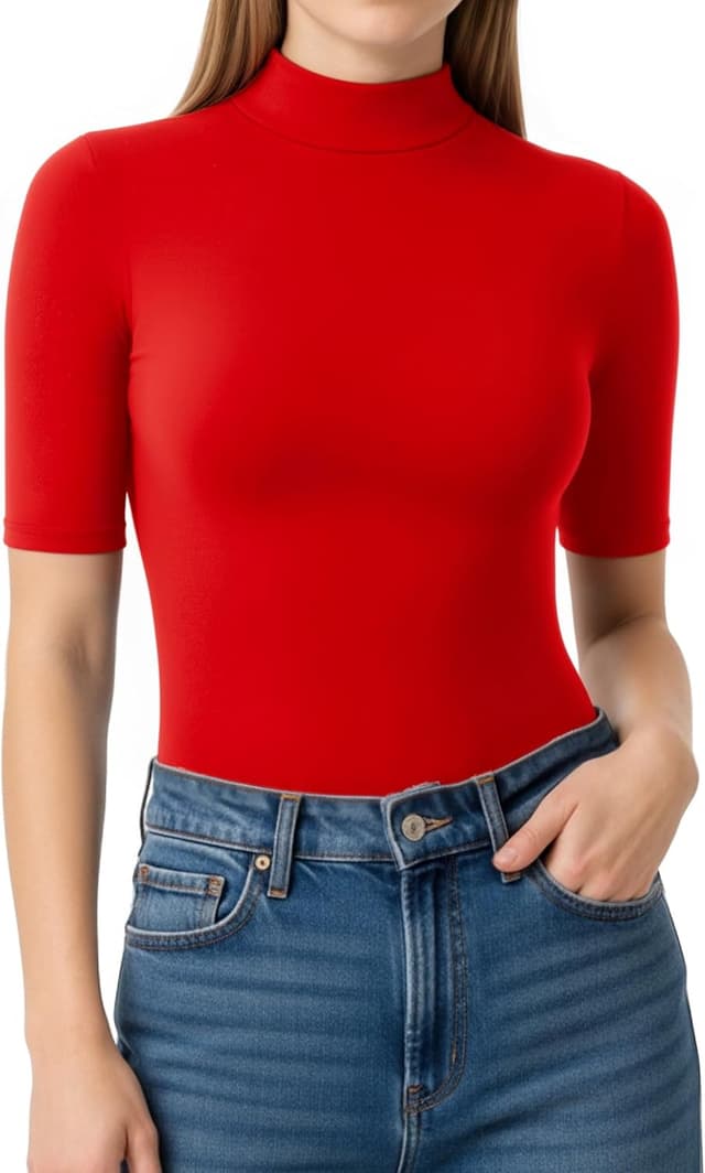 Detalle de ALGALAROUND Women’s 1/2 Sleeve Turtle Neck Fitted T-Shirt (Rayon & Spandex)