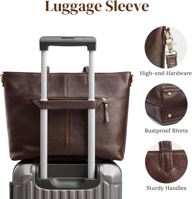 Thumbnail 5 de S-ZONE Women’s Leather Tote + Crossbody Bag Set with 15" Laptop Sleeve and Wrist Wallet