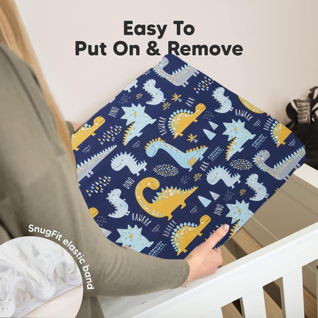 Detalle 2 de Cot bed fitted sheets 120x60cm (dinosaur) for travel cots – soft cotton, 360° elastic