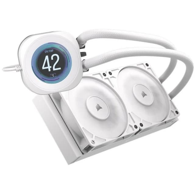 Detalle de Corsair Nautilus 240 RS LCD refrigeración líquida todo en uno de 240 mm con 2 ventiladores PWM IPS (blanco)