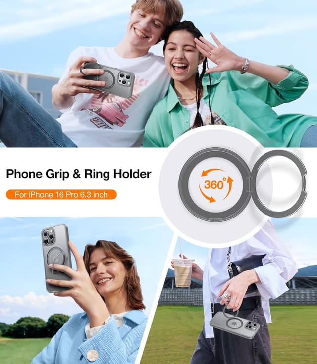 Detalle de TORRAS 360 Rotatable Magnetic Ring (MagSafe compatible) for iPhone 16 Pro Max Case – Grey