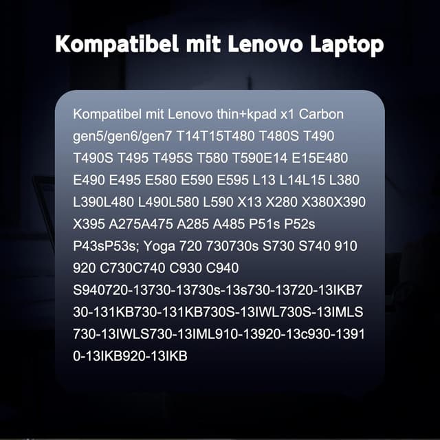 Detalle de USB‑C Laptop-Netzteil 65W für Lenovo ThinkPad & Yoga – passend für viele Modelle