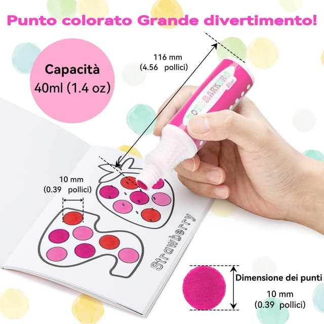 Detalle de Ohuhu pennarelli per bambini Bingo Marker con punta arrotondata, 8 colori super lavabili e libro attività (30 pagine) vuoto