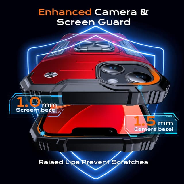 Detalle 2 de Anqrp Armor Handyhülle für iPhone 13/14 mit Ring-Ständer – stoßfest, rot