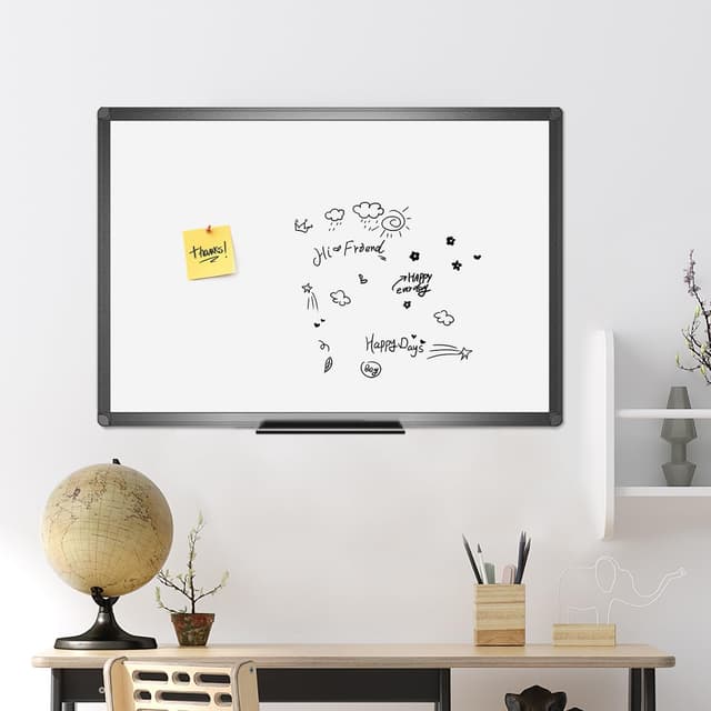 Detalle de VIZ-PRO Magnetic Drywipe Whiteboard 90 x 60 cm with Black Aluminium Frame & Pen Tray