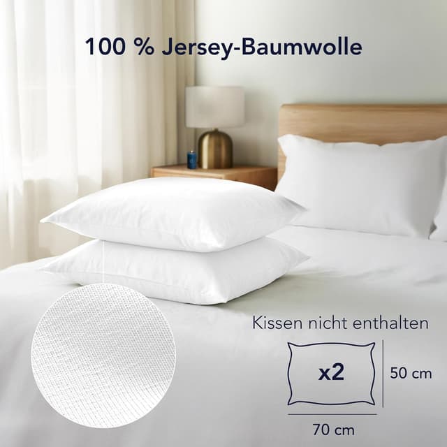 Detalle 2 de Dreamzie Kissenbezug 50 x 70 cm (Set mit 2) aus 100% Jersey-Baumwolle – weiß