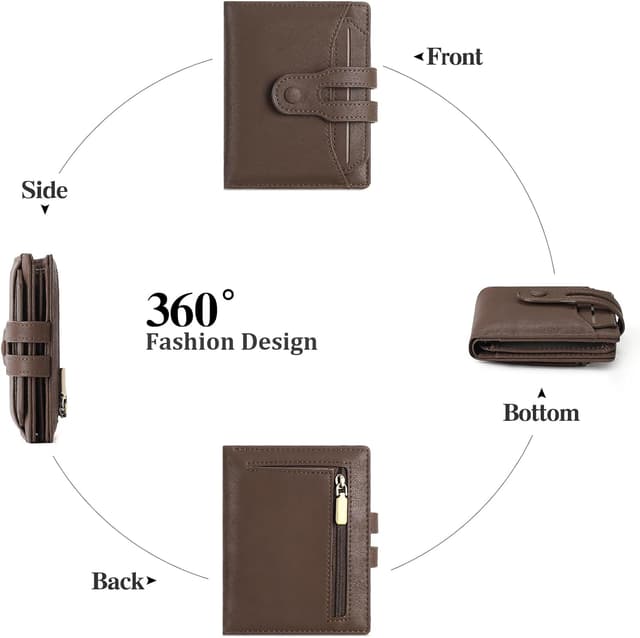 Detalle de SENDEFN RFID Blocking Leather Bifold Wallet with Detachable Card Holder and Zip Coin Pocket