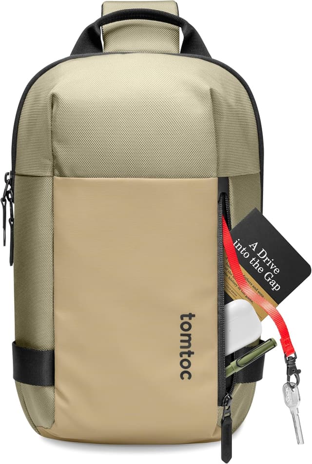 Detalle de tomtoc Compatta EDC Sling Bag minimalista per Nintendo Switch e iPad fino a 11" (Cachi/Verde)