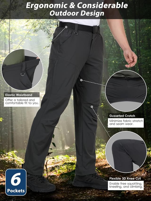 Detalle 2 de Zoofly Men’s Lightweight Cargo Hiking Pants (6-Pocket, Waterproof Quick-Dry Nylon Stretch)