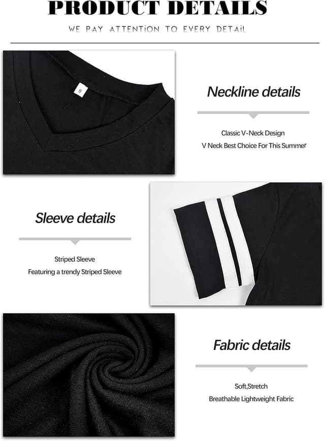 Detalle de MOLERANI t-shirt femme à manches courtes encolure en V rayée, décontracté été (S à 2XL)