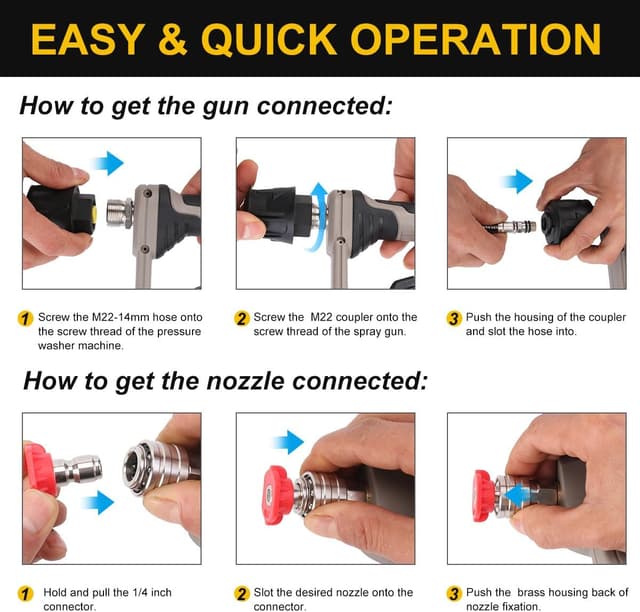 Detalle de Yuirshion High Pressure Washer Gun with 5 Nozzle Tips (up to 4350 PSI) for Car Cleaning