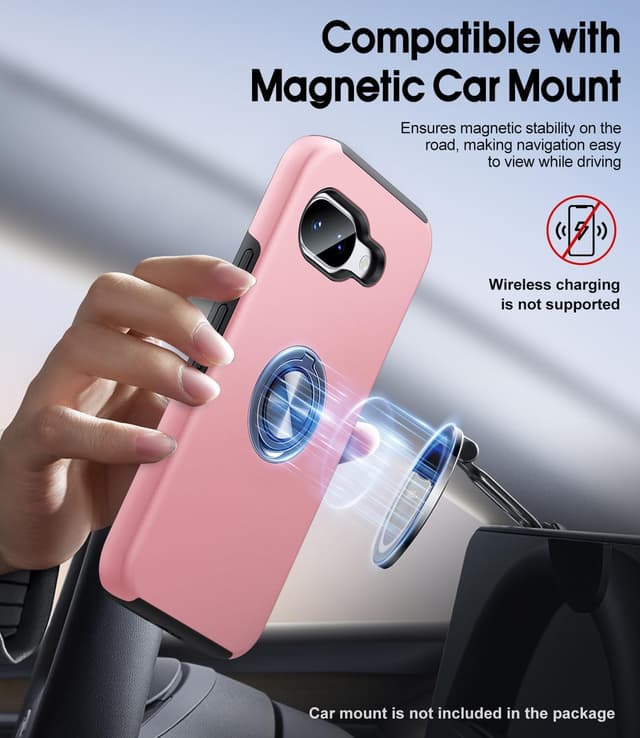 Detalle de AOUIA 360° Metal Ring Stand Case (2-pack tempered glass screen protectors) for Google Pixel 9A, Pink