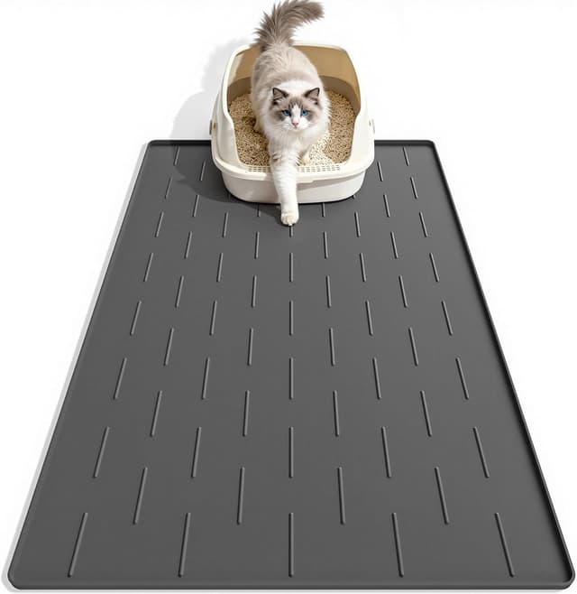 Detalle de Pieviev Katzenklo Matte aus Silikon (86 x 56 cm) – rutschfeste, wasserdichte Unterlage in Dunkelgrau