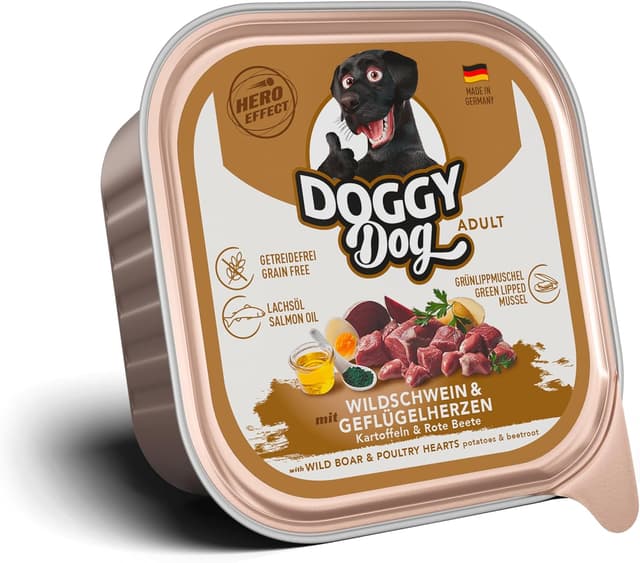 Detalle de DOGGY Dog Paté cinghiale e cuori di pollame 10 x 150 g – cibo umido per cani senza cereali