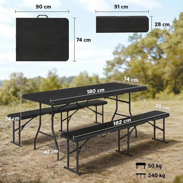 Thumbnail 2 de Outsunny Table Pliante 180 cm et Bancs Pique-Nique