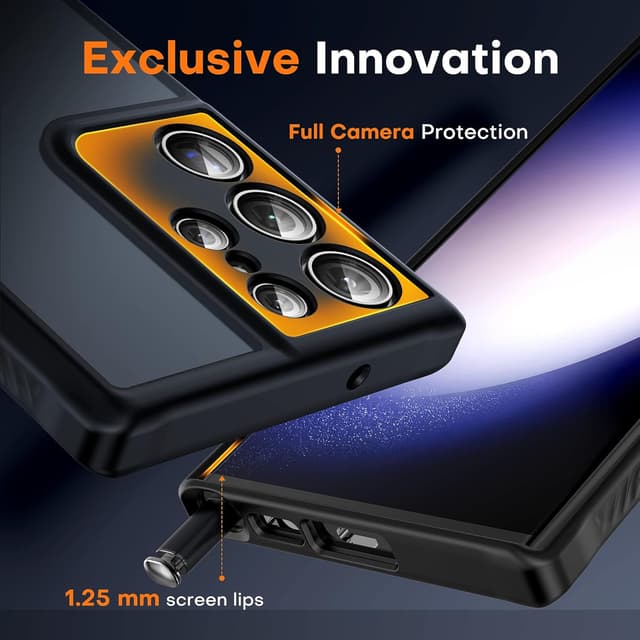 Detalle de TOCOL 3 in 1 case for Samsung Galaxy S23 Ultra (6.8") with 2-pack flexible screen protectors — black matte, non-slip