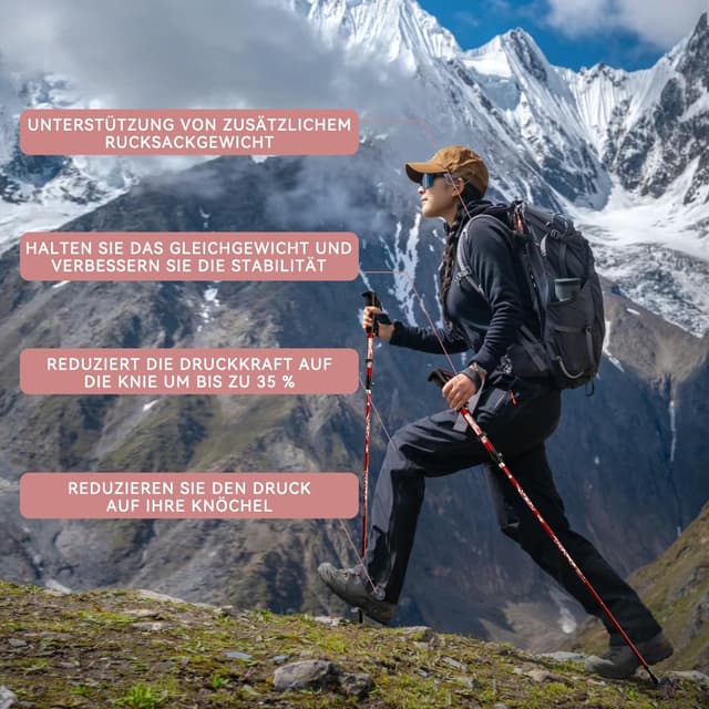 Detalle de DOBESTS Wanderstöcke für Nordic Walking aus 7075-Aluminium – faltbar & verstellbar (110–130 cm)