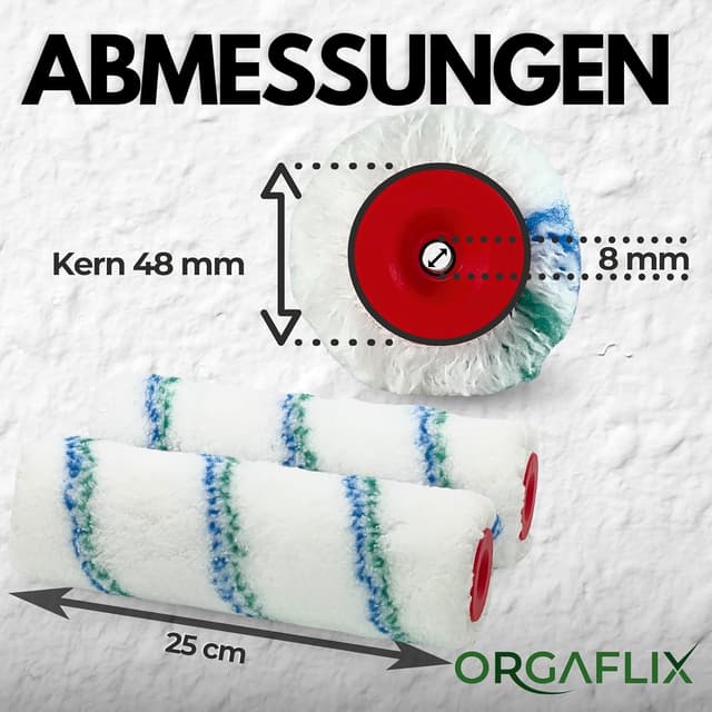 Thumbnail 3 de ORGAFLIX Profi Farbwalze 25 cm (2 Stück) – Florhöhe ca. 18 mm, Kern 48 mm