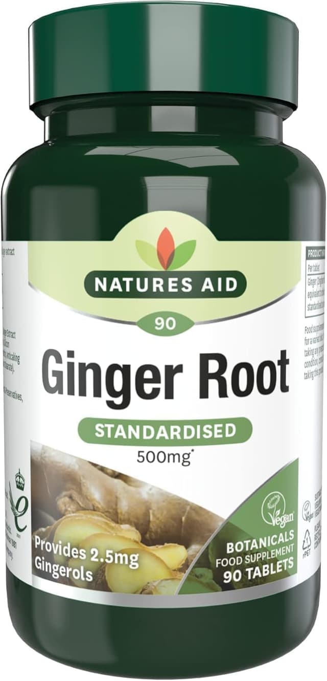 Detalle de Natures Aid Racine de gingembre 500 mg – 90 comprimés végétaux (complément alimentaire, Vegan Society)