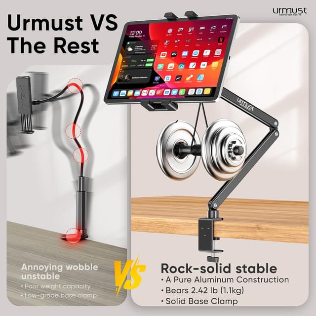 Detalle de Urmust Portable Monitor Stand: höhenverstellbarer Tablet- und Monitorständer mit 360° drehbarer Metallbasis