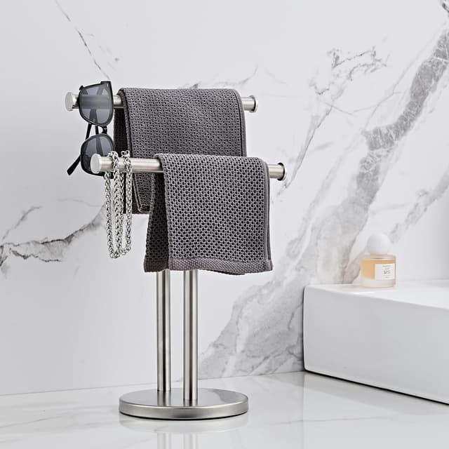 Detalle de YIGUANXIN Hand Tower Holder Stand – floor-standing T-shaped double-layer towel rail in SUS304
