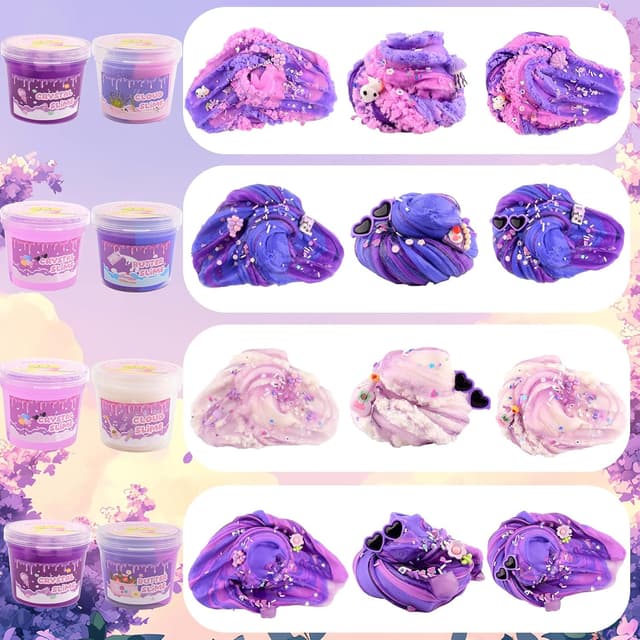 Detalle de 6 Pack Slime Kit (Purple Dream Slime) — Cloud Butter & Crystal Clear Slime Variety Set for Kids