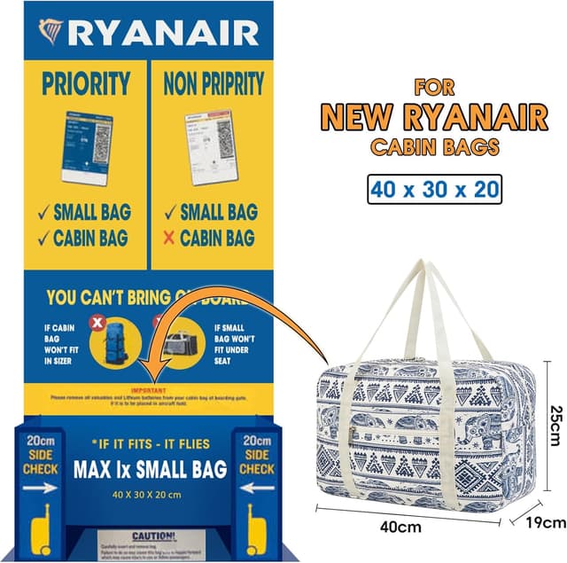 Detalle 2 de Ryanair cabin bag underseat holdall T3201/T3201-style foldable duffel 40x19x25cm (20L) – Elephant