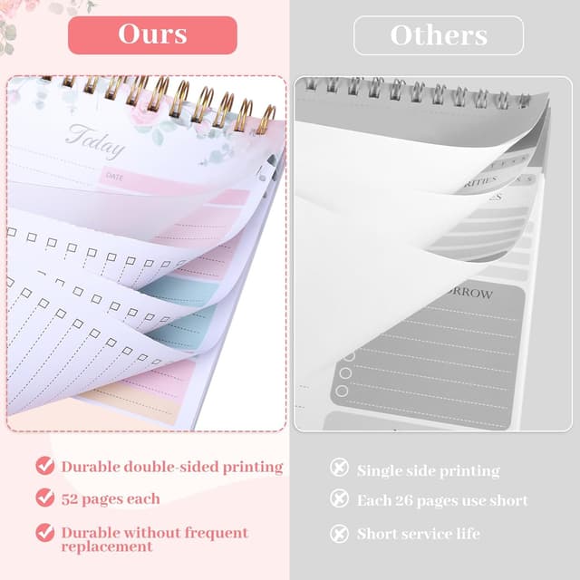 Detalle de 2 Pack Undated To Do List Notepad (A5 Spiral) – 208 Pages Double-Sided Planner for Work, Study & Personal