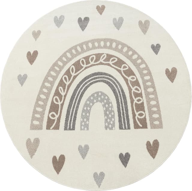 Detalle de Kinderteppich für Mädchen & Jungs (120 cm rund) – Paco Home, beige, 100% Polypropylen