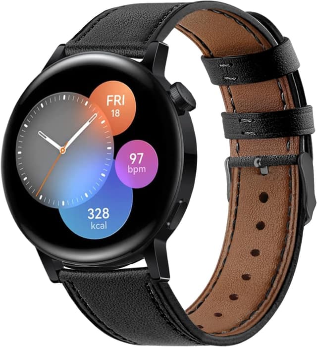 Detalle de Bracelet 20 mm en cuir pour Huawei Watch GT 3/GT 2 42 mm et Samsung Galaxy Watch (boucle noire)