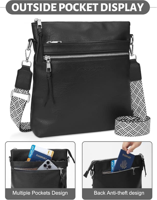 Detalle 2 de MOCOCITO vegan leather cross body bag for women with adjustable strap and RFID pocket