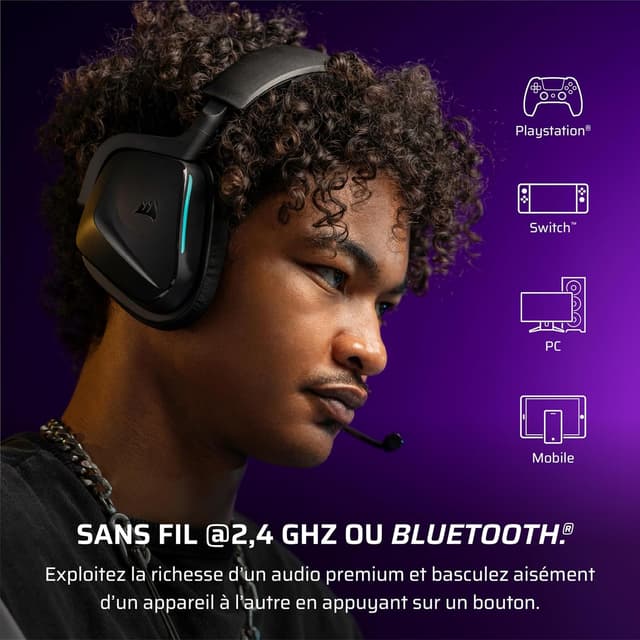 Detalle 2 de Casque gaming sans fil Corsair VOID v2 Carbon avec Bluetooth et Dolby Atmos