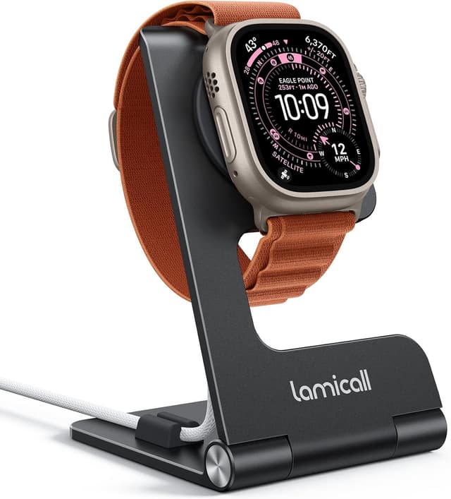 Detalle de Lamicall Foldable Charger Stand for Apple Watch (Ultra-thin desk & travel holder, black) — Not a charger