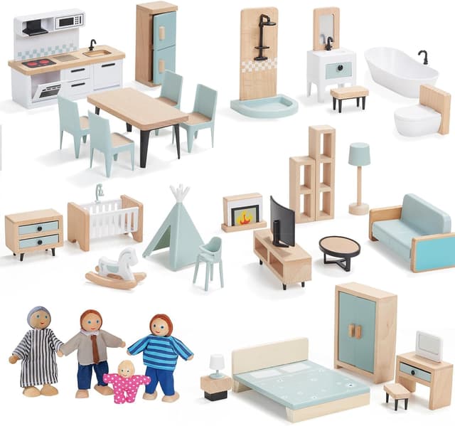 Imagen de Giant bean Wooden Dollhouse Furniture Set — 36 pcs en OfertitasTOP