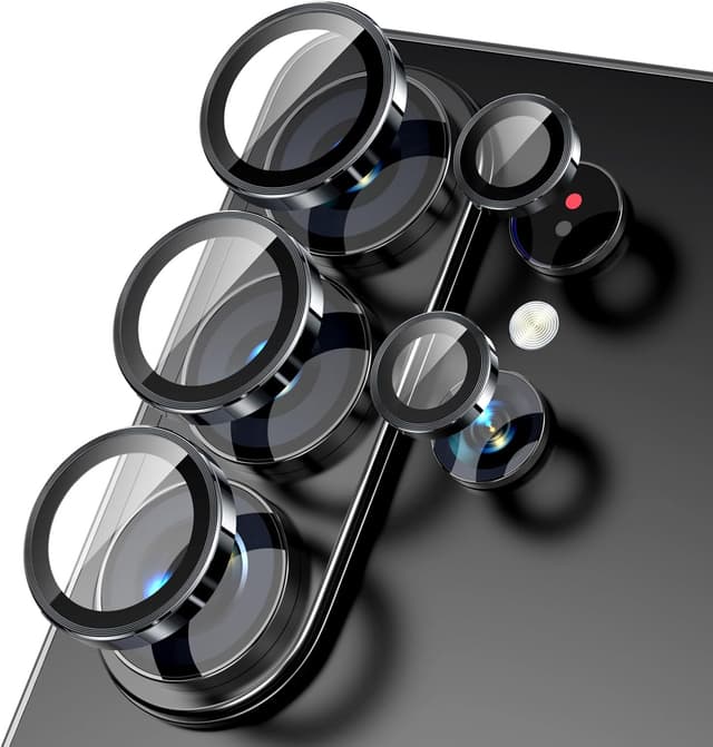 Detalle de Jurqqer Camera Lens Protector for Samsung Galaxy S26 Ultra – 9H Sapphire Glass, AR anti-reflective, bubble-free fitting (black)