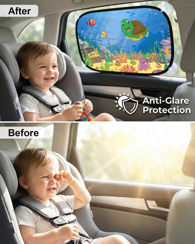 Detalle de PEMOTech Auto Sonnenschutz Baby 2026 Upgrade für Heck- und Seitenscheibe (2 Stück) mit Saugnäpfen, UPF50+