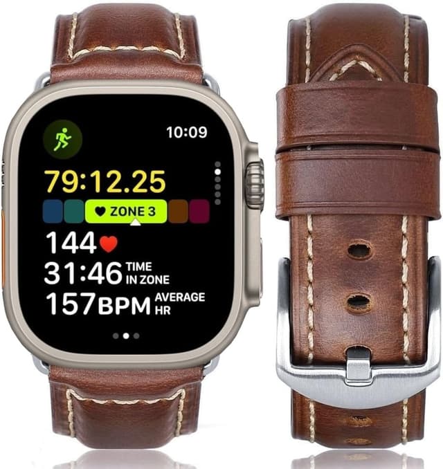 Detalle de HUAFIY Genuine Italian Leather Apple Watch band (42mm/44mm/45mm/46mm/49mm/38mm/40mm/41mm compatible)