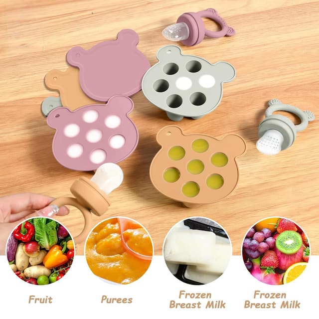 Detalle de Aolso Fruchtsauger Baby Set – Silikon-Früchte-Futterspender mit Schnullerbeuteln und Eis-am-Stiel-Form (orange)