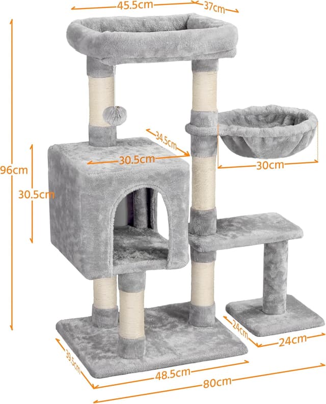 Detalle 2 de Yaheetech albero tiragraffi per gatti con corda in sisal e palla, 80 x 39,5 x 96 cm (grigio chiaro)