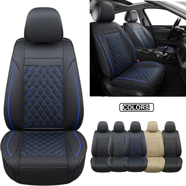Detalle 2 de Vankerful Car Seat Covers Front Pair (Universal Fit) in Faux Leather – Black/Blue