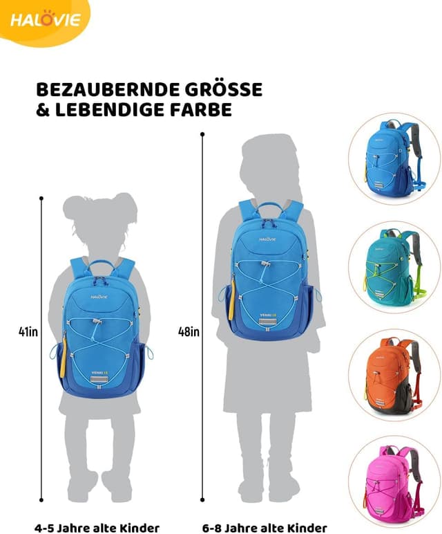 Detalle de HALOVIE Kinderrucksack 15L mit Brustgurt für 6–10 Jahre – Wanderrucksack mit reflektierenden Akzenten
