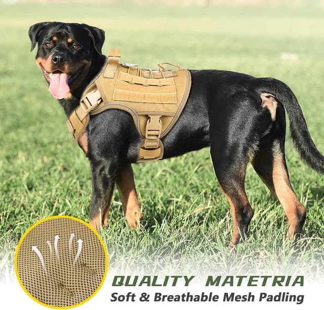 Detalle 2 de WINGOIN Tactical Dog Harness for Large Dogs (Khaki, L) — Heavy-Duty No-Pull Vest with Handle & Reflective Strip