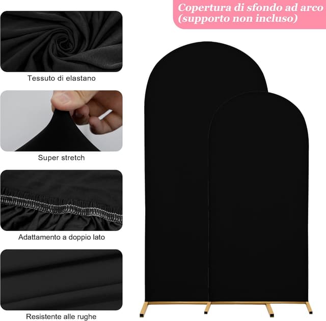 Detalle de SUKAIKEQA Copertura per arco nuziale in tessuto elasticizzato (Nero) – Copertura per sfondo ad arco