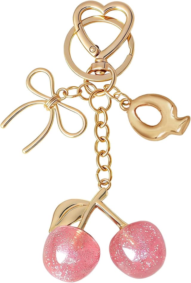 Detalle de Snylcce Pink Cherry Bow Letter Keychain personalised A–Z initial keyring