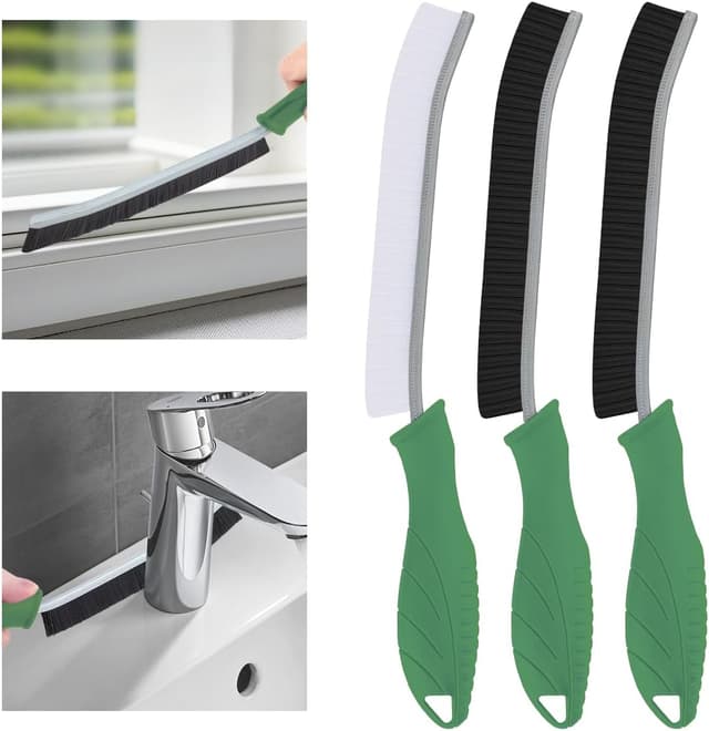 Detalle de TQRR Hartborsten Eckenreinigungsbürste – Multifunktionale Fugenbürste für Fugenmörtel (3er-Set), Grün