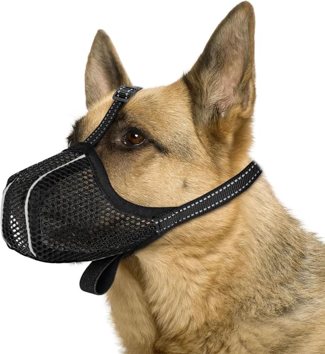 Detalle de Lcyen Maulkorb für Hunde (Prevent Fressen/Kauen/Beißen), atmungsaktiv mit Reflektoren – Größe M