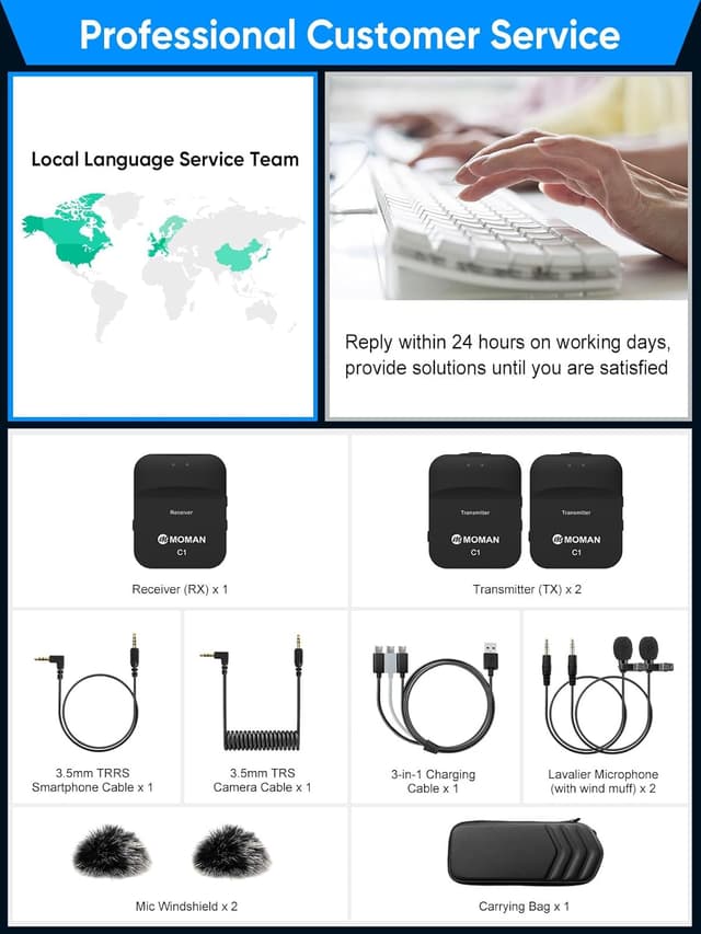 Detalle de Moman C1X Wireless Lavalier Mikrofon-Set (2 Sender + 1 Empfänger) für Interviews, Live-Streaming & Vlogs