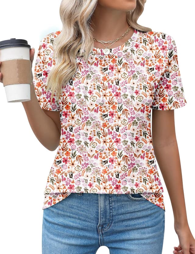 Thumbnail 6 de Kistore Women’s Casual Crew Neck Pleated Short Sleeve Top (Sunburst Front)