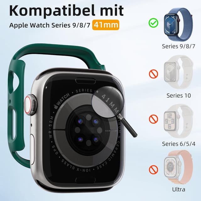 Detalle de GEEDOOWIN Schutzhülle für Apple Watch Series 9/8/7 41 mm (2er-Set) – ultradünner Hart-PC-Rahmen, grün